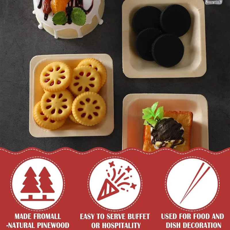 300 Pcs Disposable Square Palm Bowls Palm Leaf Bowls Bamboo Disposable Plates Square Wood Plates for Birthday Party,