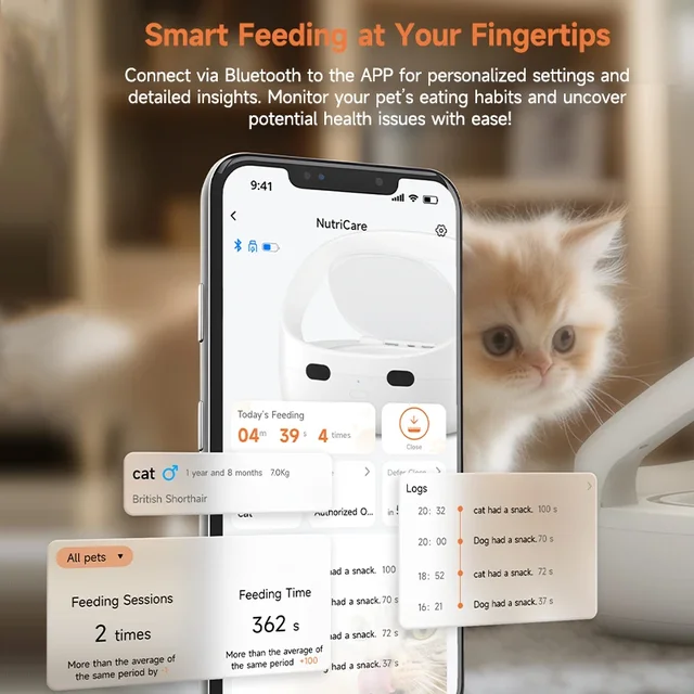Smart Pet Feeder Sensor Recognition Automatic Cat Feeder With WIFI App Control Accurate Pet Food Dispenser Anti-snatch Feeder 2