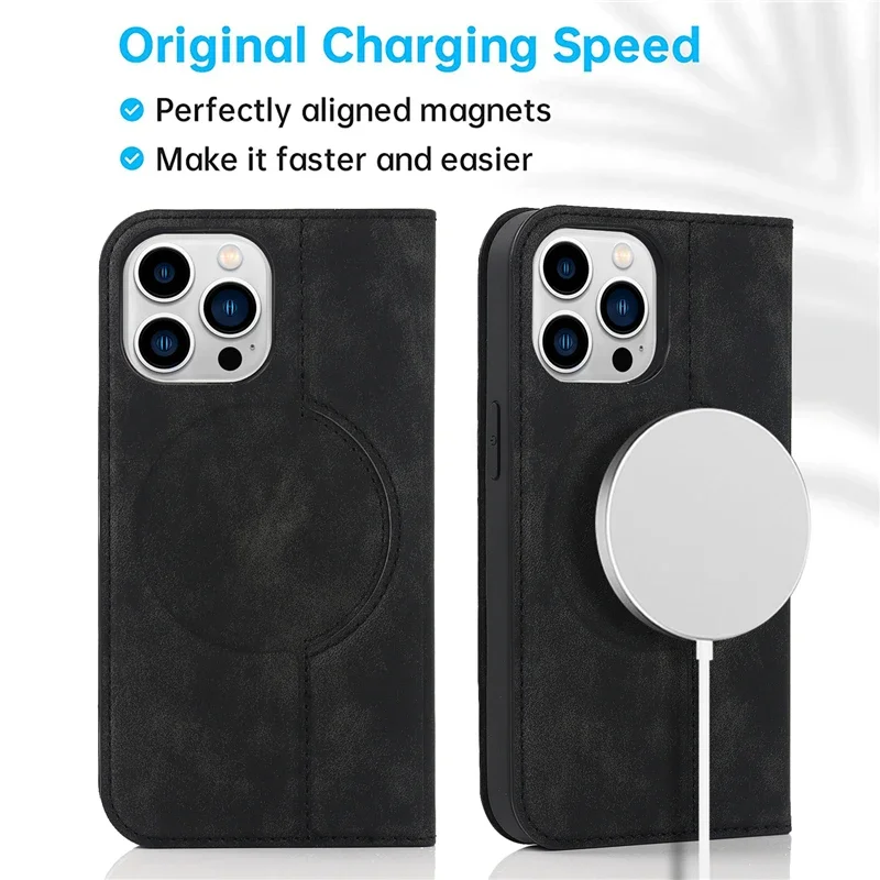 Leather RFID Wallet Card Holder with MagSafe Flip Case and Stand Cover
