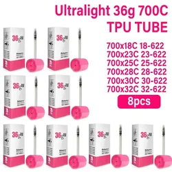 Ultralight TPU Road Bike Inner Tube with French Valve, 700C for 65mm with Patch kit (8PCS 700x18-32c 36g)