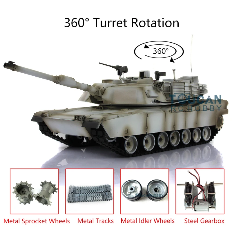 

Henglong 1/16 Snow 7,0 Модернизированный металлический бак Abrams RC Tank 3918 Вт/360 ° вращающийся дымовой эффект металлические направляющие