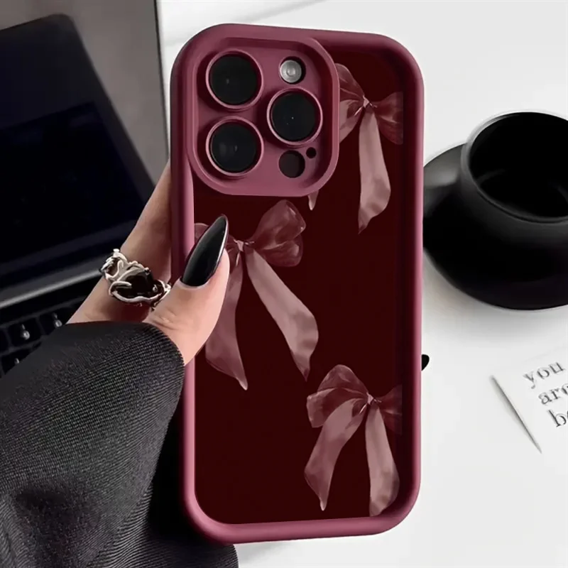 Stylish Retro Burgundy Bow-Patterned Phone Case Cover