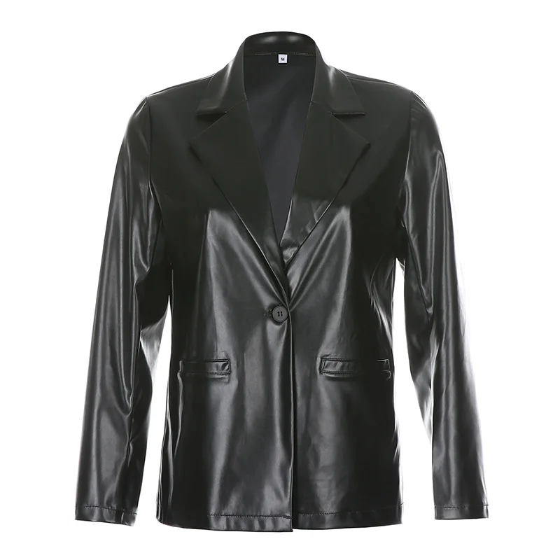 Black Pu Leather Jacket Zipper Button Pocket Coat Female Winter Fashion Long Sleeves Casual Outerwear Women Autumn Spring Jacket