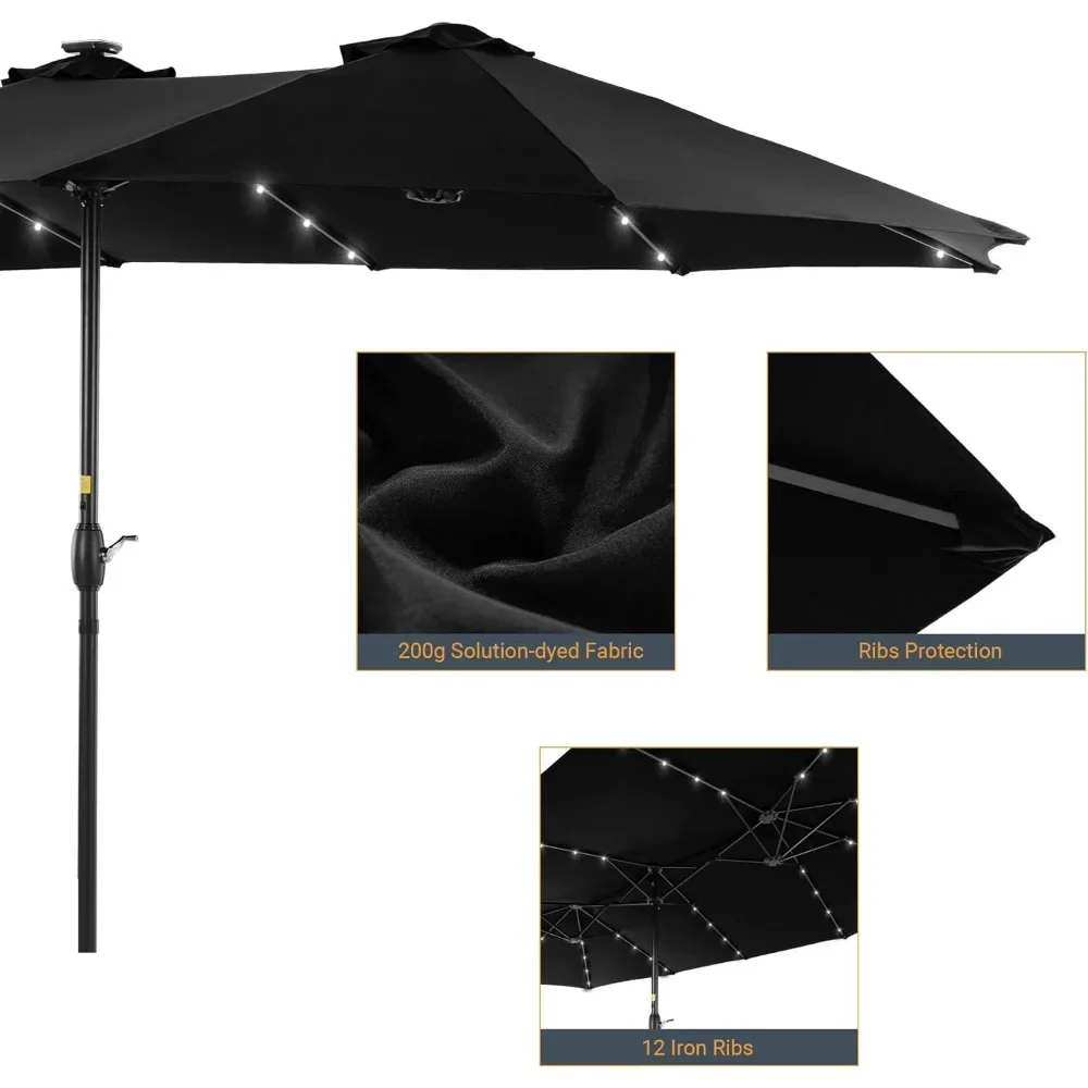 Patio Umbrella 15x9FT LED Double-sided with UPF50+ and Wind-Resistant Design, (No Base), Effortless Operation Outdoor Umbrella 6