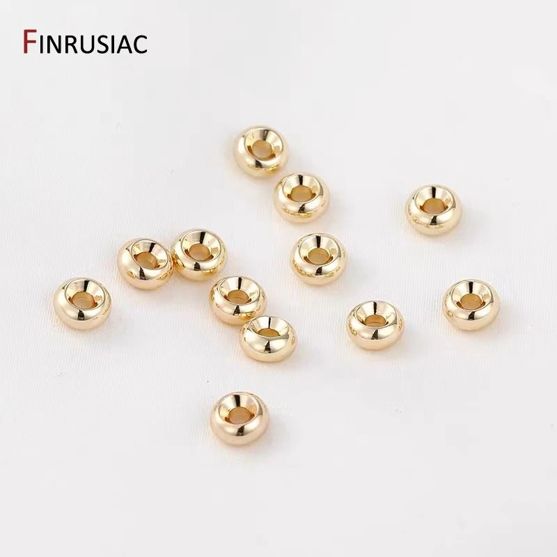 골드 도금 황동 라운드 플랫 비즈 4mm/5mm/6mm, 오목한 스페이서 비즈 DIY 팔찌 쥬얼리 액세서리 만들기 30 개 도매