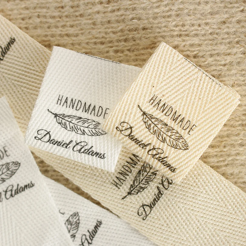 Custom Sewing Labels, knitting Labels - Personalized Brand , Organic Cotton  Ribbon Labels, Artistic font (MD3028)