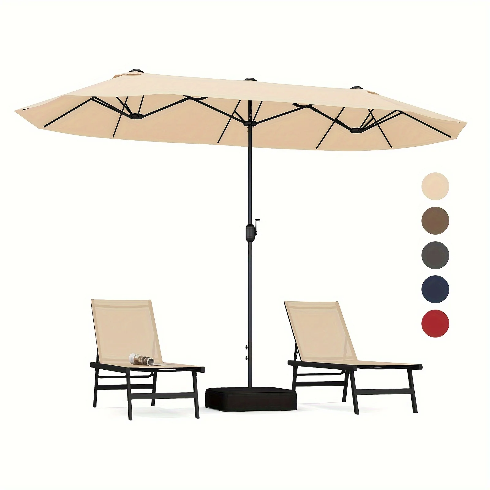 

13ft Double-Sided Patio Umbrella - Extra Large 8x13 ft Canopy, Easy Crank Handle, Sturdy Base & Safety Lock, Elegant Beige for