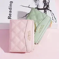 New Embroidery Coin Purse Women Wallet Ladies PU Leather Solid Color Short Wallet Zipper Card Bag Card Holder Student Money Bag