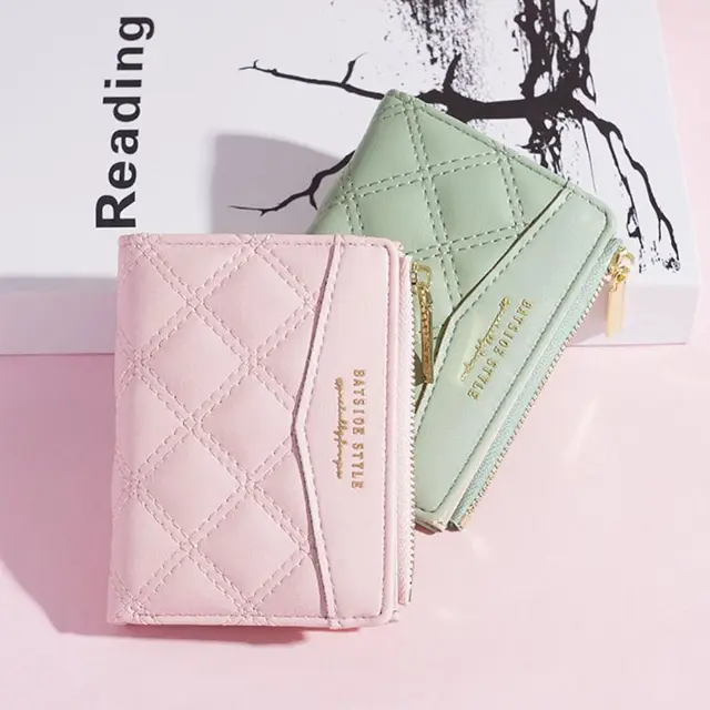 New Embroidery Coin Purse Women Wallet Ladies PU Leather Solid Color Short Wallet Zipper Card Bag Card Holder Student Money Bag