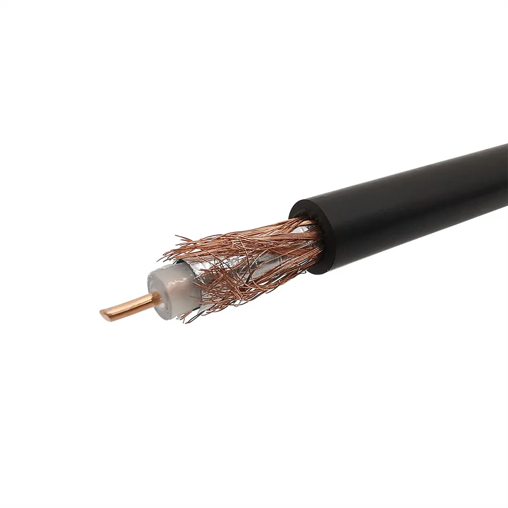 cabos de fio coaxial do preto da 01