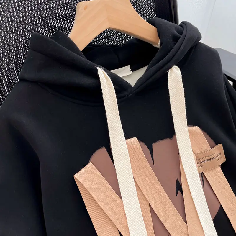 Pullover Hoodies Casual Fashion Printed Loose Design Long-Sleeved Party Design Tops Korean Vintage Top