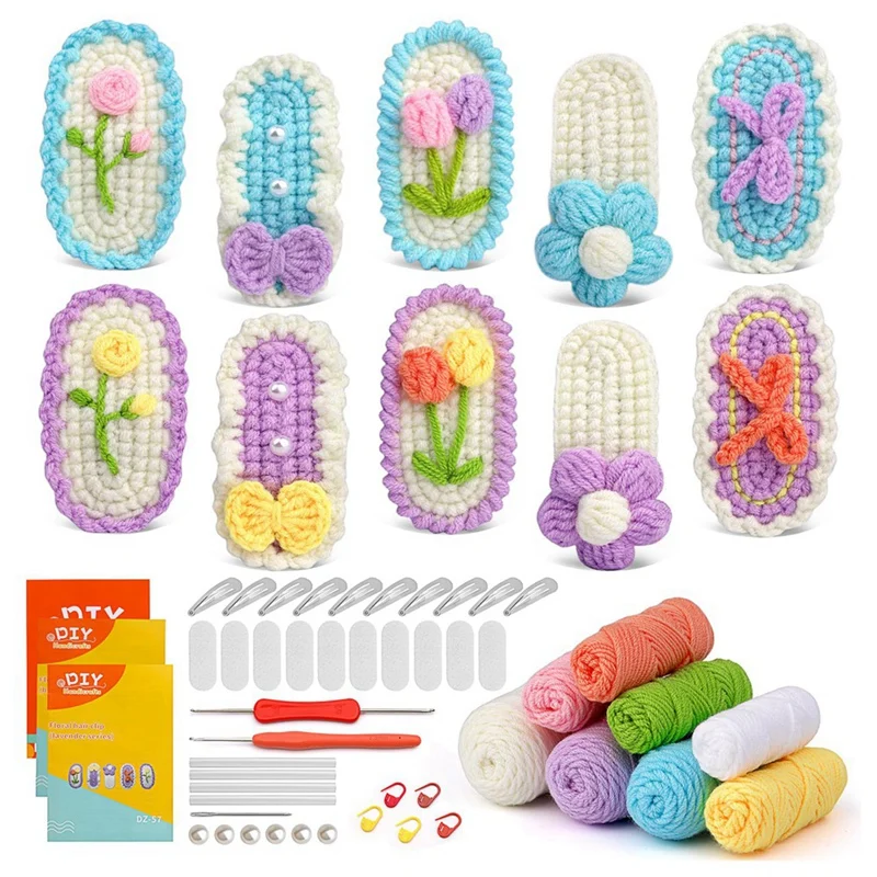 

10PCS Hairpins Crochet Kits For Beginners,Easy-To-Learn Hair Clips Knitting Kit With Step-By-Step Video Tutorials Easy Install