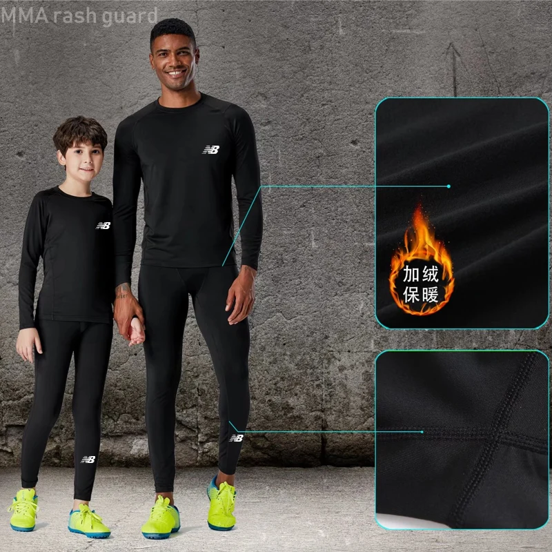 Men's Sports Tights Compression Underwear Warm Base Layer Thermal Shirts Pants Fleece Kids Thermal Underwear Winter Jogging Wear