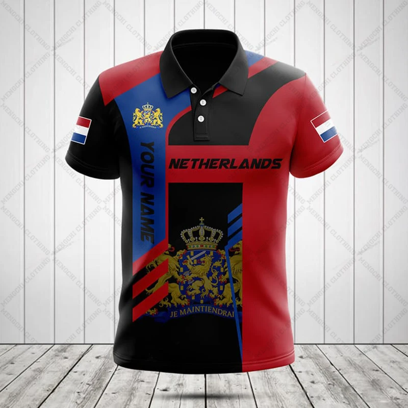 Custom Name Netherlands Emblem Skull Graphic Polo Shirts