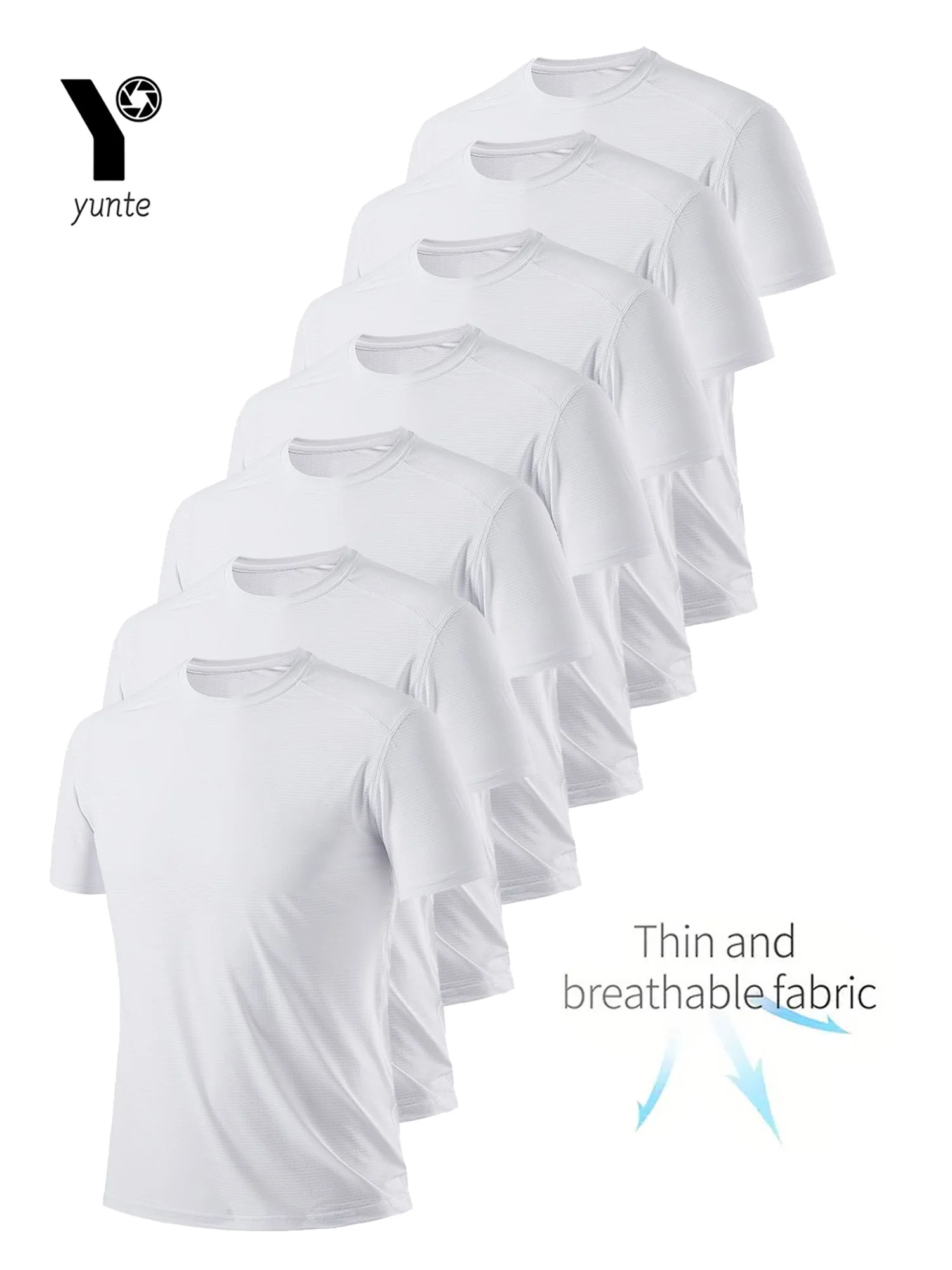 Round Neck T-Shirt 7-Piece White Ultra-Light Men's Quick-Drying Breathable Sweat-Absorbent Shirt Suitable for Fitness Gym and Ru 1