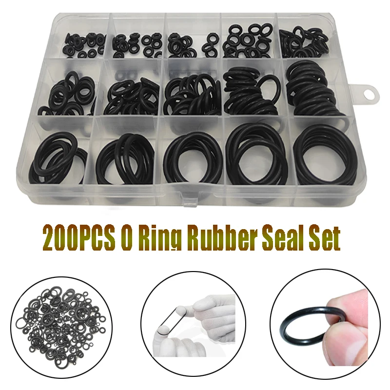 

200pcs Rubber O Ring Seal Set Gaskets Nitrile Rubber Bands High Pressure Repair Kit Sealing Elastic Band O Rubber Rings Set