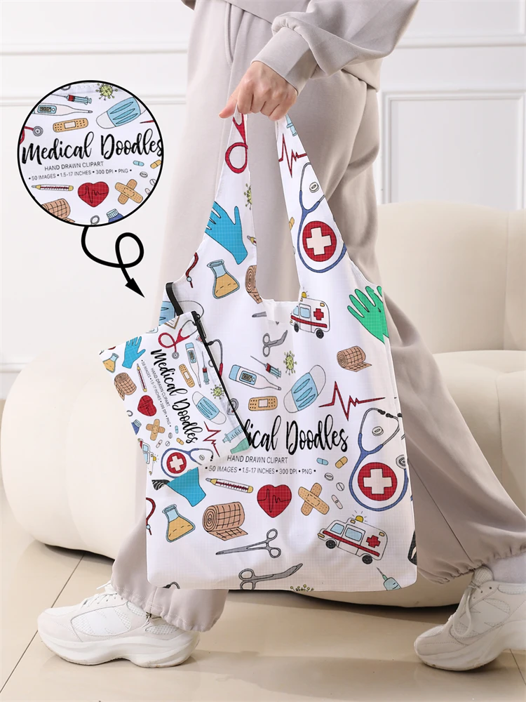Women's Foldable Letter Graffiti Pattern Large Shopping Bag Foldable Storage Reusable Easy to Carry Capacity Handbag