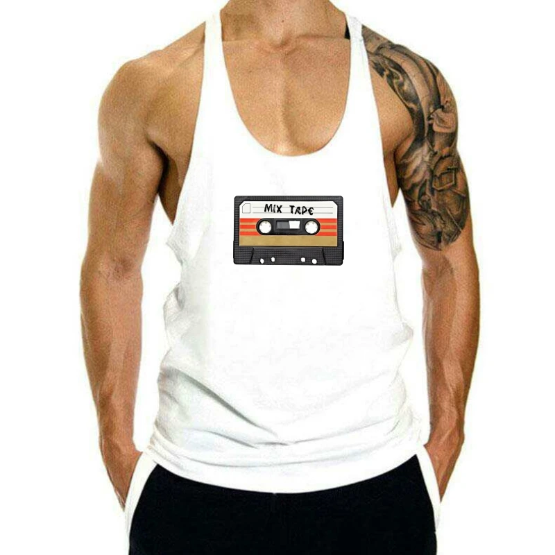 

CASSATE MIX TAPE OLD SCHOOL VINTAGE MUSIC BOOMBOX Womens White tank top men