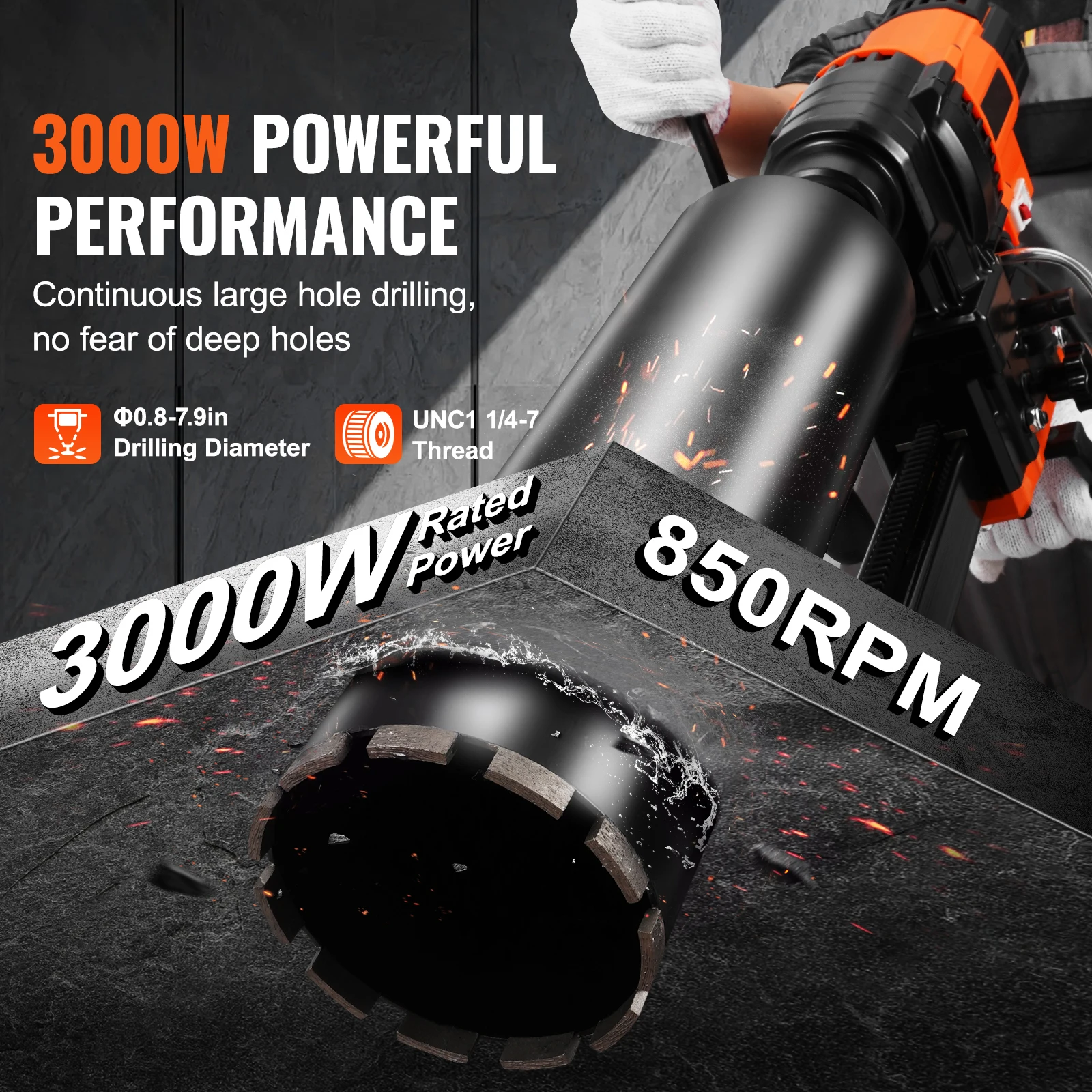 SucceBuy 3000W/3200W Core Drill Machine Drilling Diameter Diamond Stand Core Drill Rig Rugged Concrete Core Drill Wet Dry Use