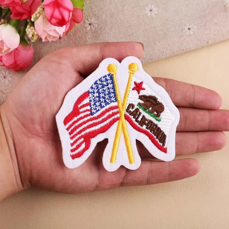Porte-clés Brodé Patch Drapeau Floride USA - Tissu Multicouleur - Fabrication Française