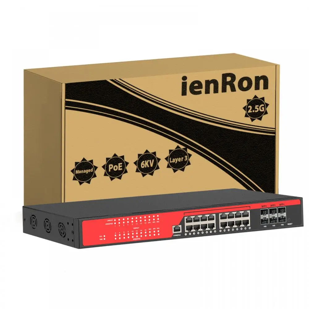 

IENRON 2.5 Gigabit POE Switch 16 Port 2.5G VLAN +6 Port 10G SFP Ethernet Network Smart Switch Managed LAN Hub for Wireless AP