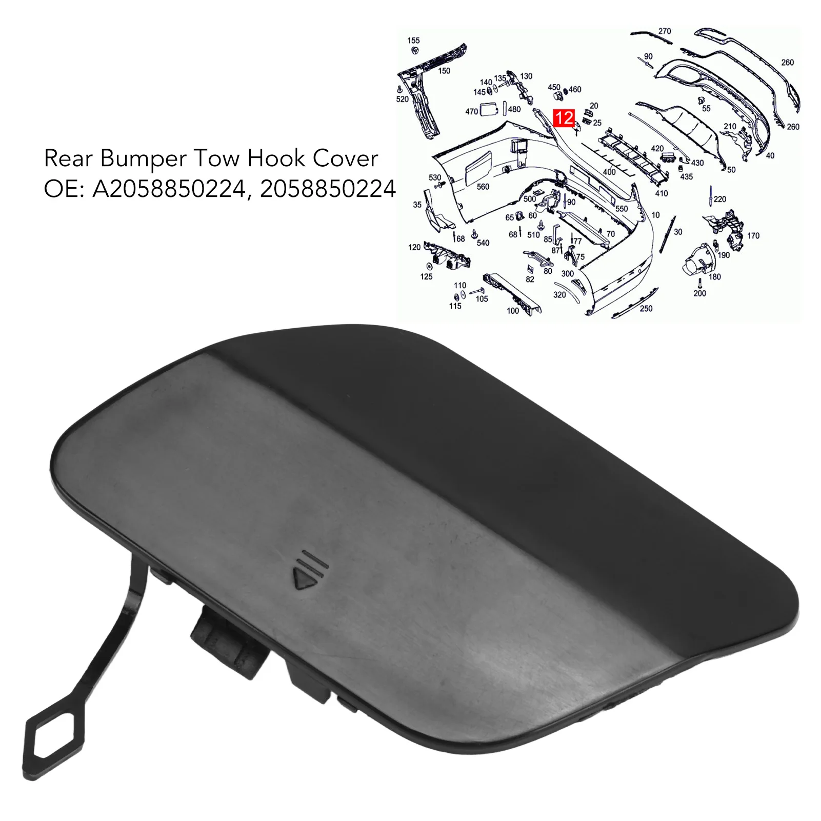 Rear Bumper Tow Hook Cover Towing Eye Cap 058850224 Replacement for Mercedes-Benz C‑Class W205 2015 car rear bumper hook cover
