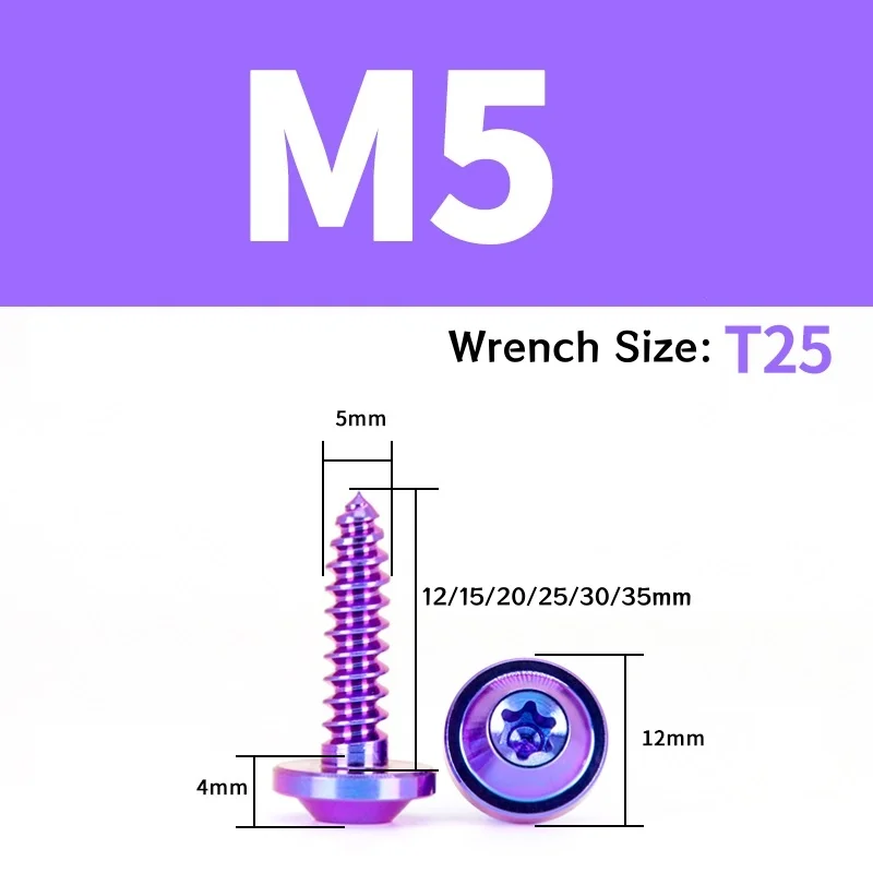 1/2/5pcs M4 M5 티타늄 합금 볼트 셀프 태핑 나사 자전거 오토바이 자동차 보트용 6엽 톡스 헤드 Ti 패스너
