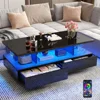 LED Coffee Table w/ 2 Storage Drawers,App Control, w/60,000-Color Lights,Rectangle 2-Tier Center Table w/Display Shelf 1