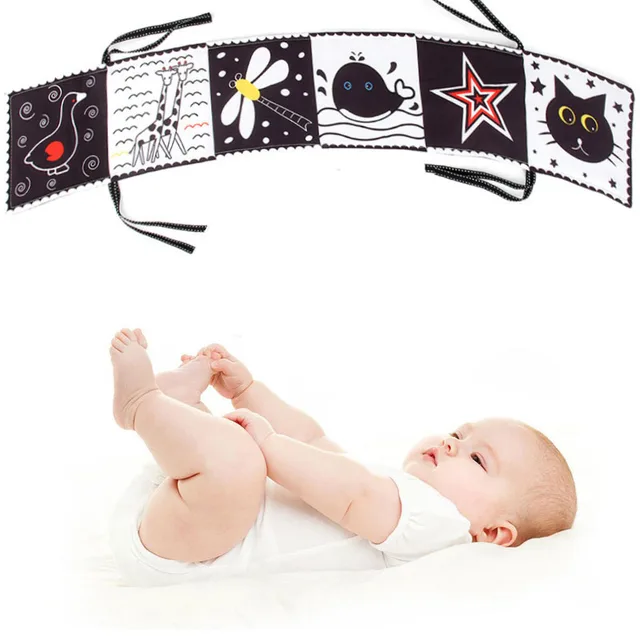 Sensory Cloth Book High Contrast Baby Toys 0-12 Months Newborn Crib Toys Black and White Animal Cloth Books Montessori Baby Book 2