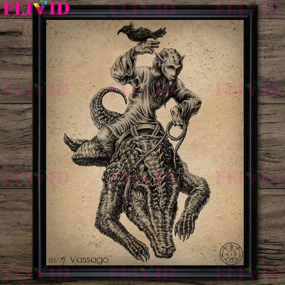 Vintage Gothic Wall Art Canvas: Demons in the Book of Shadows - Pagan Demon Art Poster Print Decor