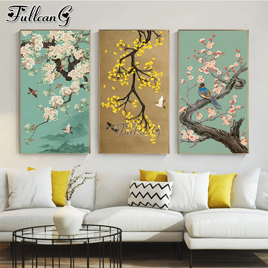 Chinese Ginkgo Flower Bird large size diamond painting cross stitch picture mosaic embroidery Beautiful Plant home decor AA3379 punch needle embroidery rug