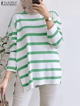 2024 ZANZEA Spring Casual Stripe Printed Blouse O Neck 3/4 Sleeve Tops Fashion Party Shirt Female Elegant Turkey Hijab Chemise 4