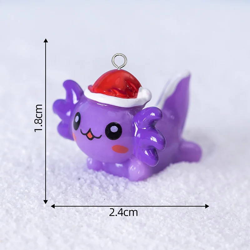 10Pcs Luminous Resin Axolotl Charms Kawaii Cartoon Christmas Hat