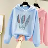 Women Fashion Feather Printed Hoodies Autumn Winter Plus Velvet Casual Loose Sweatshirt 3