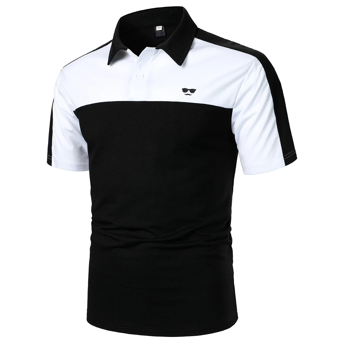 MenShortSleevePoloShirtContrastPaneledEmbroideredDesignTop