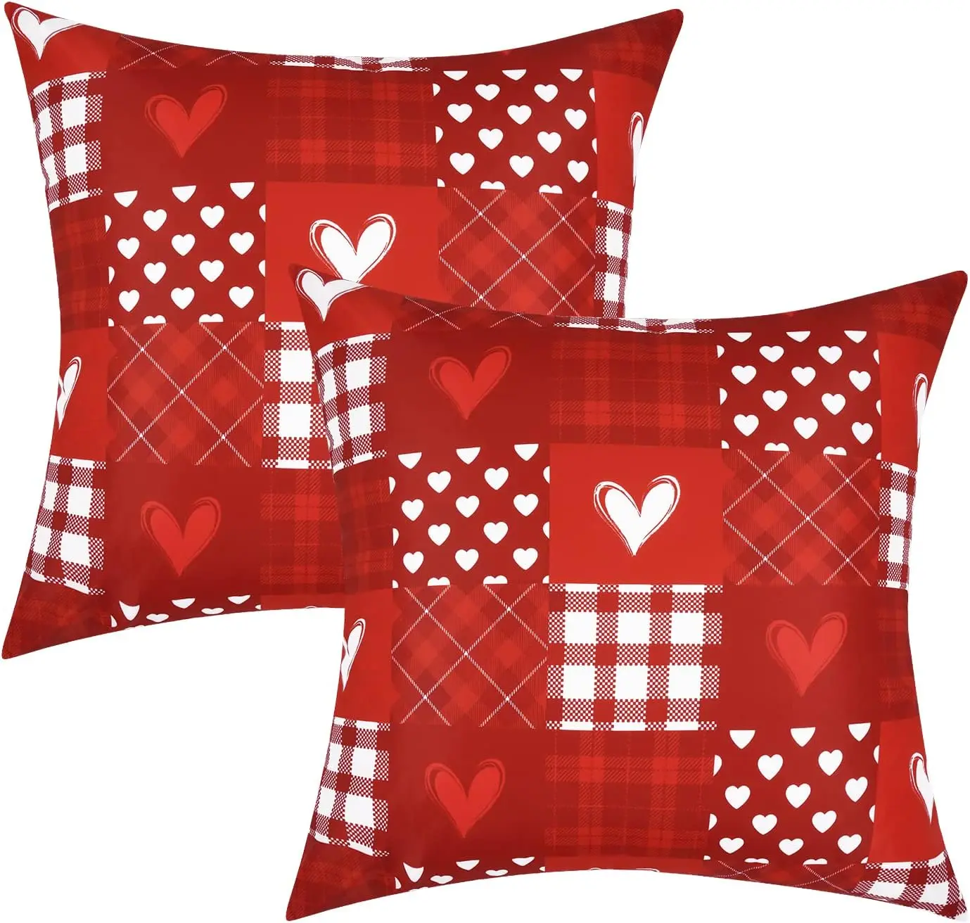 

Red Valentines Day Pillow Covers 18x18inch Set of 2 Heart Buffalo Plaid Throw Cushion Covers, Waterproof Love Heart Pillowcases