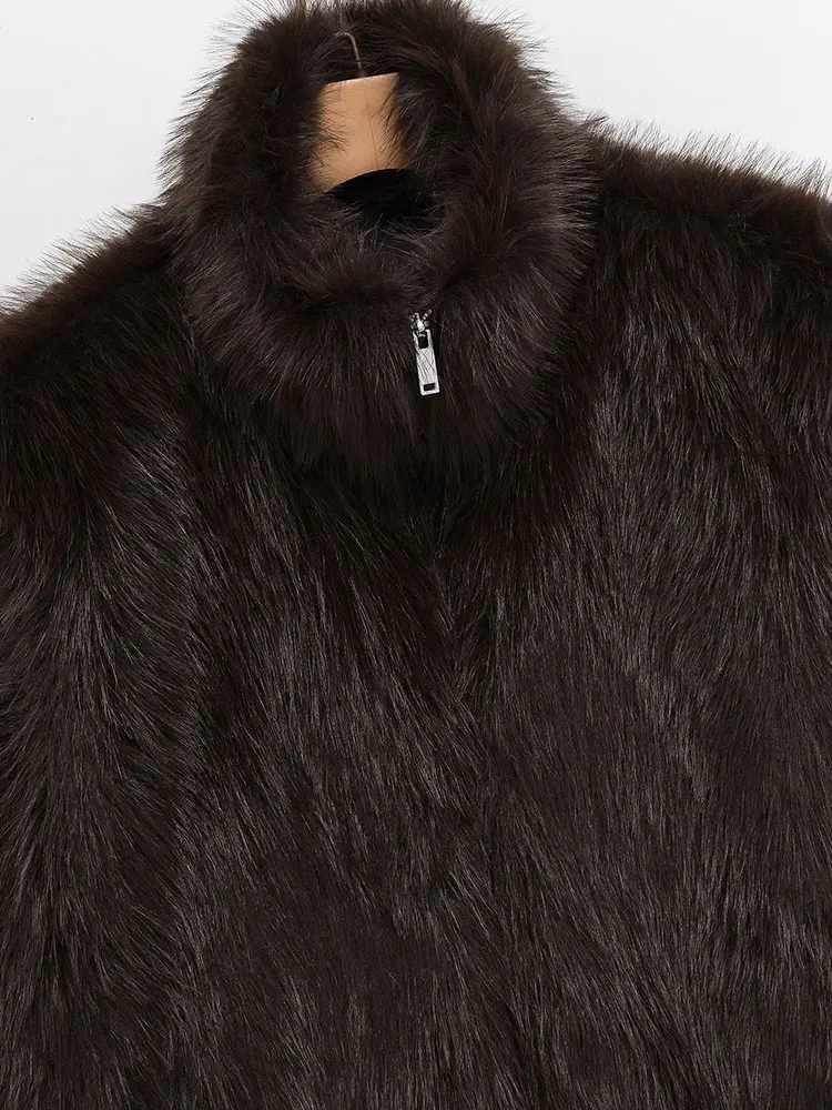 HH Autumn Faux Fur Vest Top For Women Elegant Fashion Turtleneck Sleeveless Zipper Waistcoat Winter Casual  Commuting Outerwear