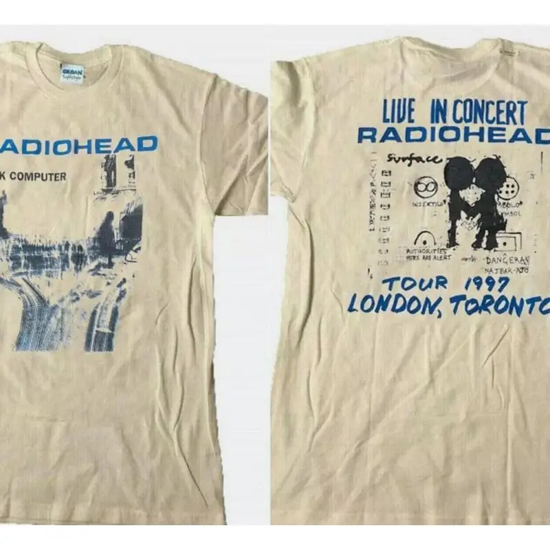 Radiohead Ok Computer Albums 90s graphic Sand T shirt 2 sided