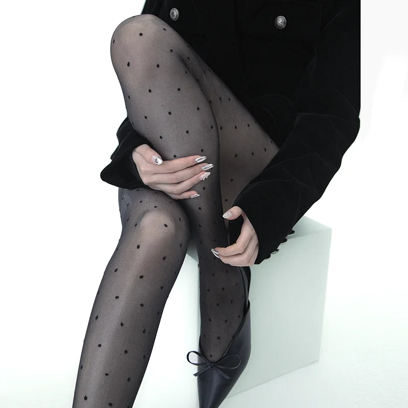 10D dünne gepunktete transparente Strumpfhosen für Damen, Vintage-Nylon, hohe Taille, Strümpfe, seidige Strumpfhosen für Damen, 2025, Y2K-Stil – Detail 7