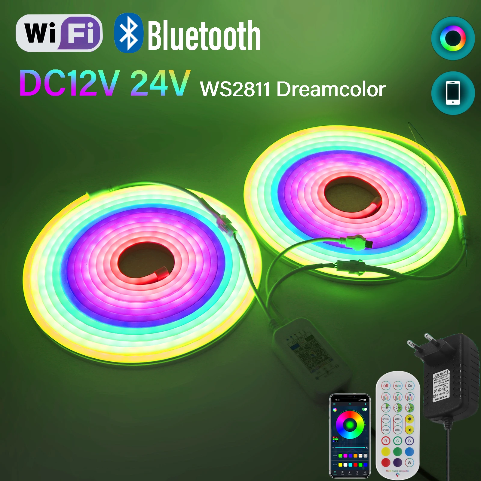 12V 24V RGB Neon LED Strip Light Smart WiFi Bluetooth APP Control WS2811 Color Changing Tape 6X12MM Waterproof Neon Rope Lights