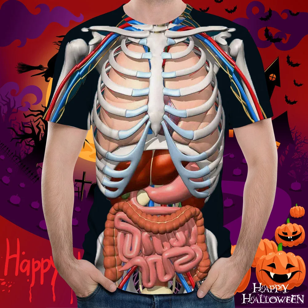 3D Print Horror Offal Pattern T-Shirt Round Neck Short Sleeve Loose Tops Halloween Accessory T-Shirt Newly