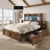bedstead with 49.6" Bookcase Headboard & 2 Detachable Bedside Stoage Racks & 4 Drawers, with RGB LED & Charging Station,bedstead 2