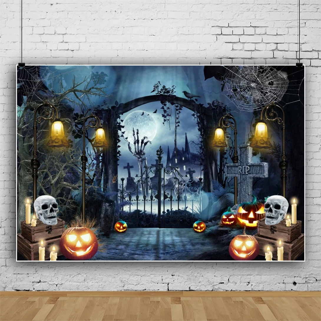 

Halloween Party Backdrops For Photography Grunge Castle Skeleton Pumpkin Lantern Baby Photo Photographic Background Photo Studio