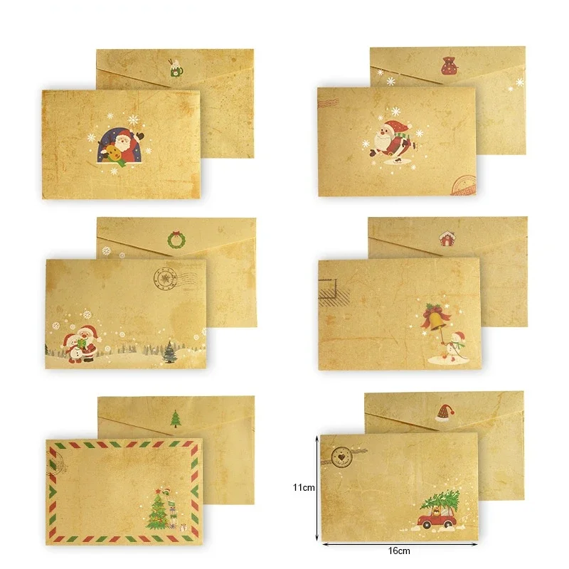 Kraft Paper Envelopes Vintage Christmas Santa Claus Snowman Gift with stickers Xmas Party DIY Invitation Greeting Card