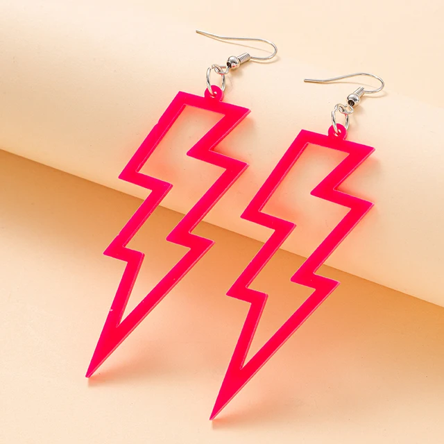 80s Neon Earrings For Women - Retro Colorful Drop Hoop Earrings, Lightning Bolt & Star Party Jewelry