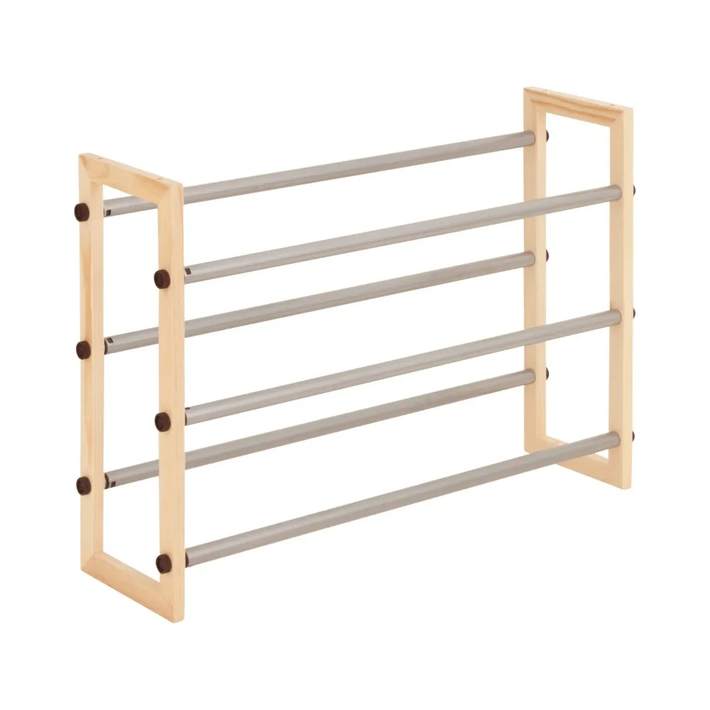 

Steel Wood 3-Tier Expandable 12-Pair Shoe Rack Natural/Silver