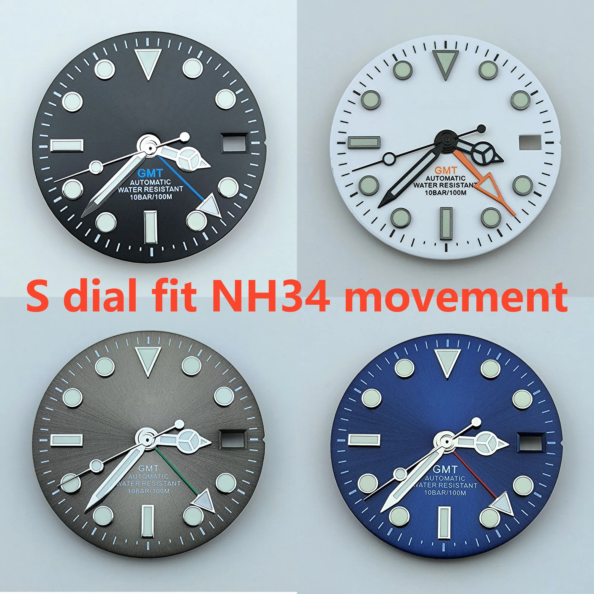 

NH34 dial 29mm S dial GMT four hands green luminous watch dial for NH34 Movement watch accessories repair tool