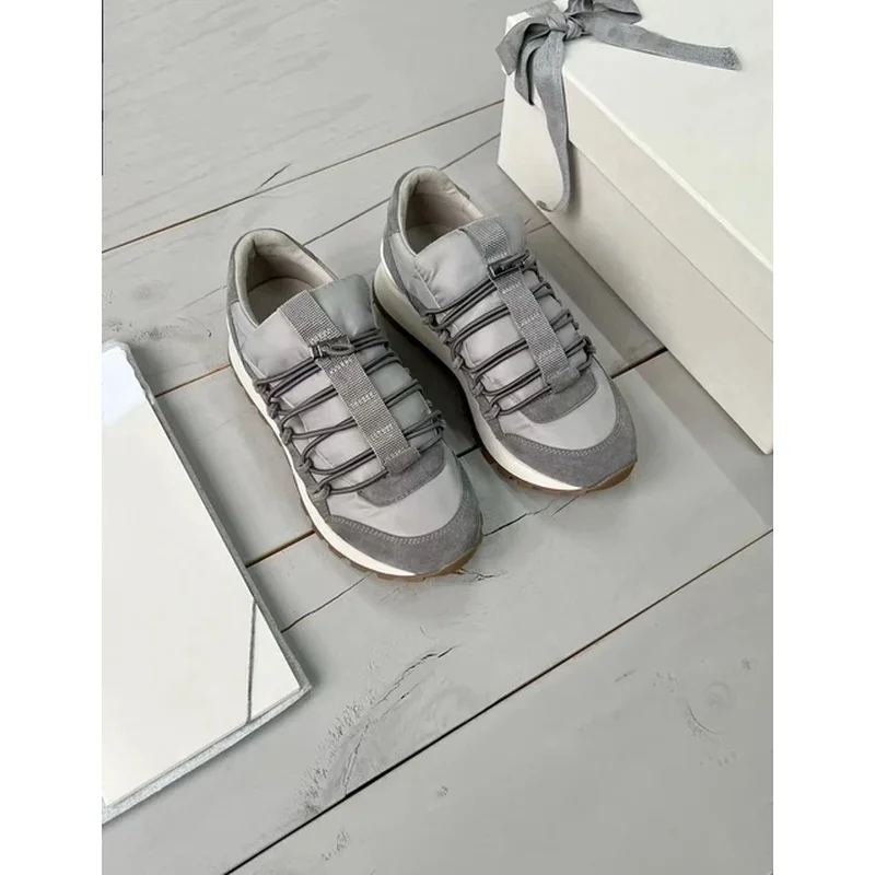 Sapatilhas de corrida casual feminina com cord&atilde;o, t&ecirc;nis com cercadura BC, moda esportiva de um passo, tamanho grande, outono