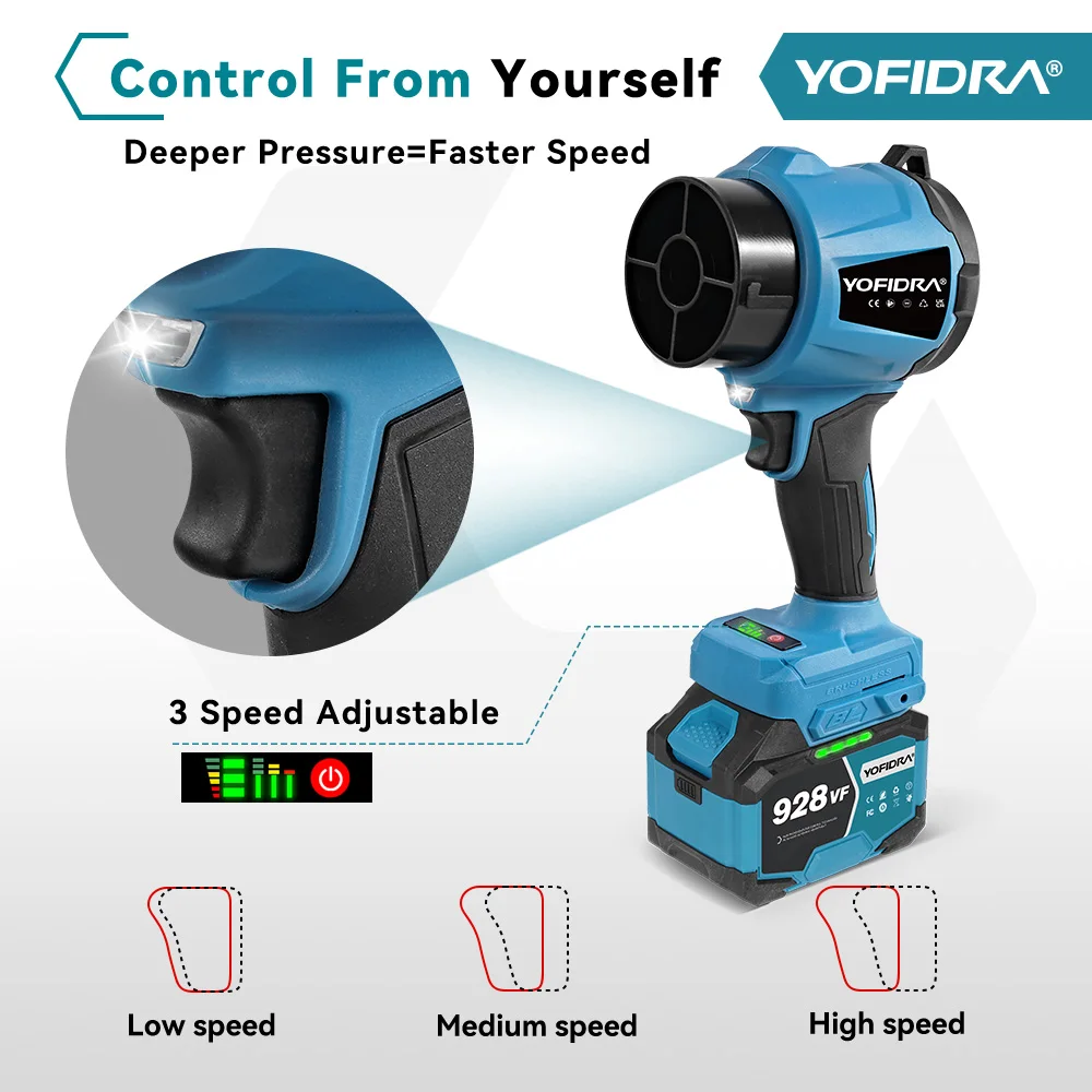 YOFIDRA Bürstenloser Elektrischer Turbogebläse Ventilator 330000RPM Handgehaltenes Laub Staub Blaswerkzeug Kompatibel mit Makita 18V Batterie Pins – Bild 4