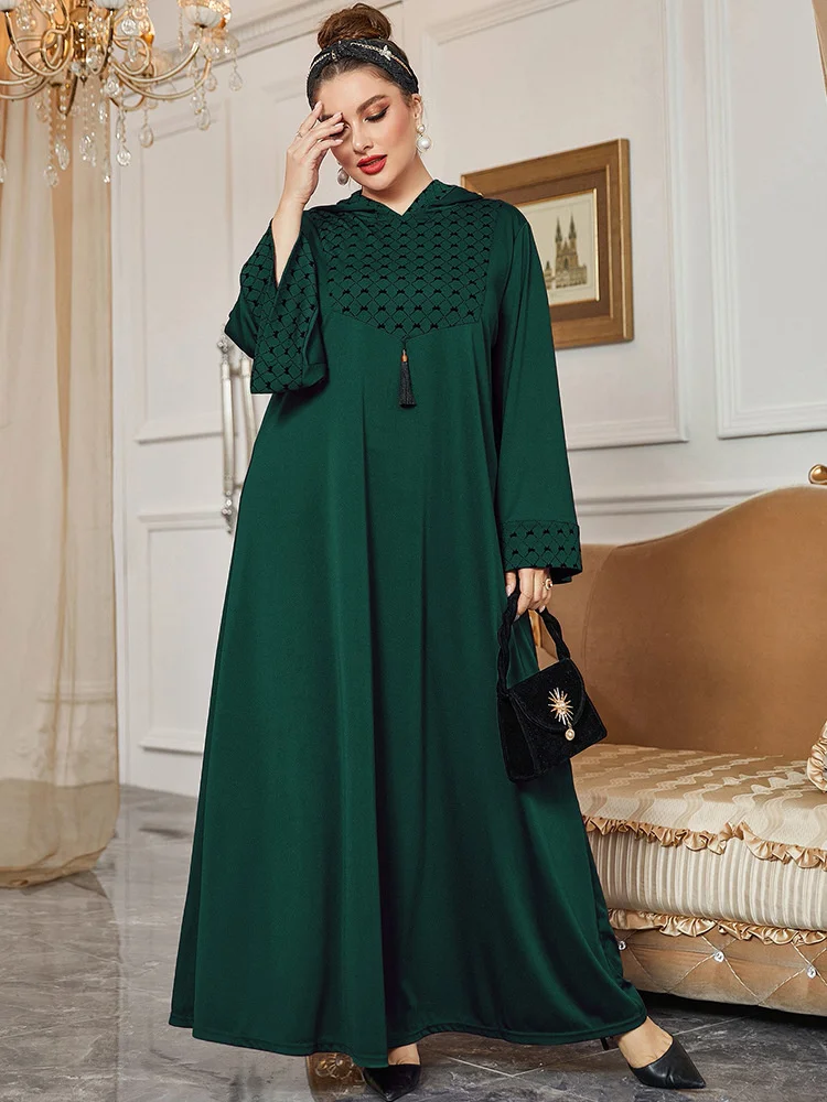 

Muslim Abaya Women's Loose Gown Dubai Embroidered Tassel Hooded Long Sleeve Dress Arab Dress Kaftan Evening Dress Fashion